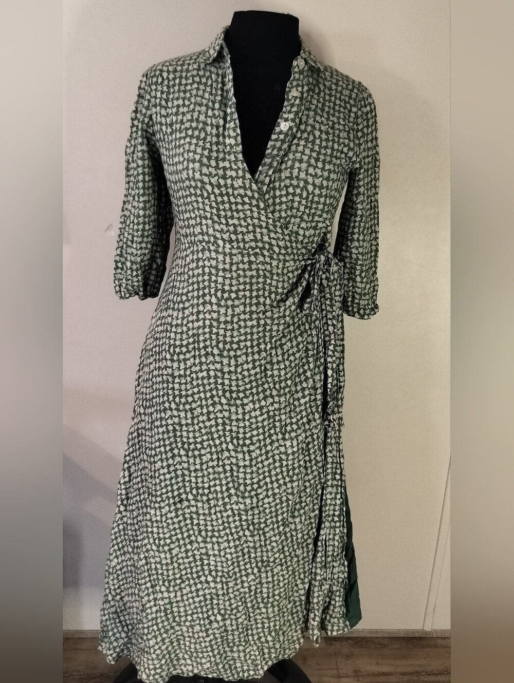 Green Printed Wrap Maxi Dress with Tie Waist